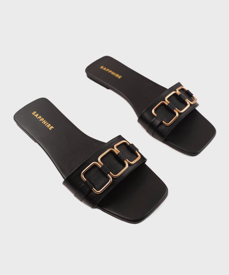 Square Toe Flats with Buckle Detail