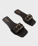 Square Toe Flats with Buckle Detail