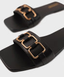 Square Toe Flats with Buckle Detail