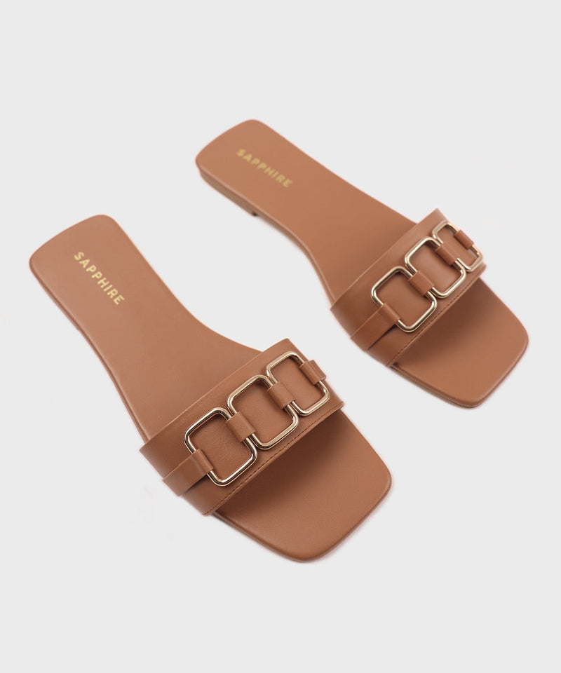Square Toe Flats with Buckle Detail