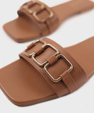 Square Toe Flats with Buckle Detail