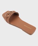 Square Toe Flats with Buckle Detail