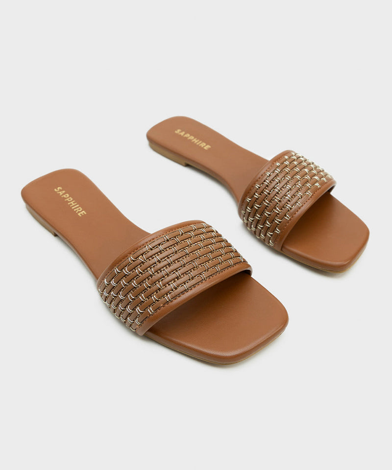 Square Toe Flats with Weave Detail