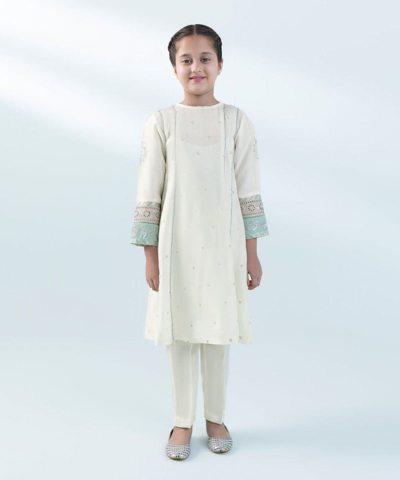 2 Piece - Embroidered Raw Silk Suit