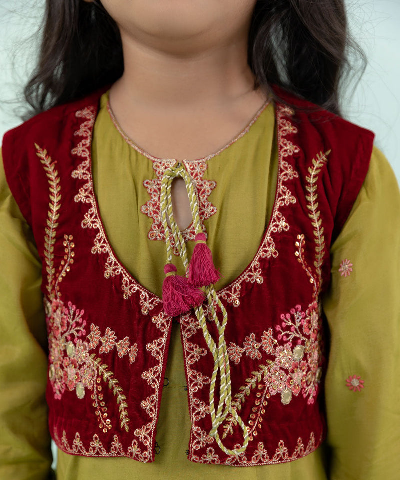 3 Piece - Embroidered Raw Silk Suit