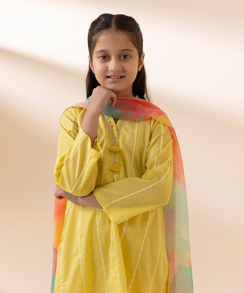 3 Piece - Embroidered Dobby Suit