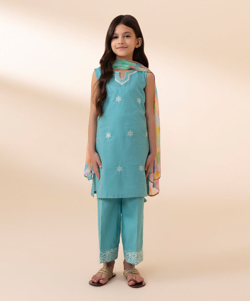 3 Piece - Embroidered Dobby Suit