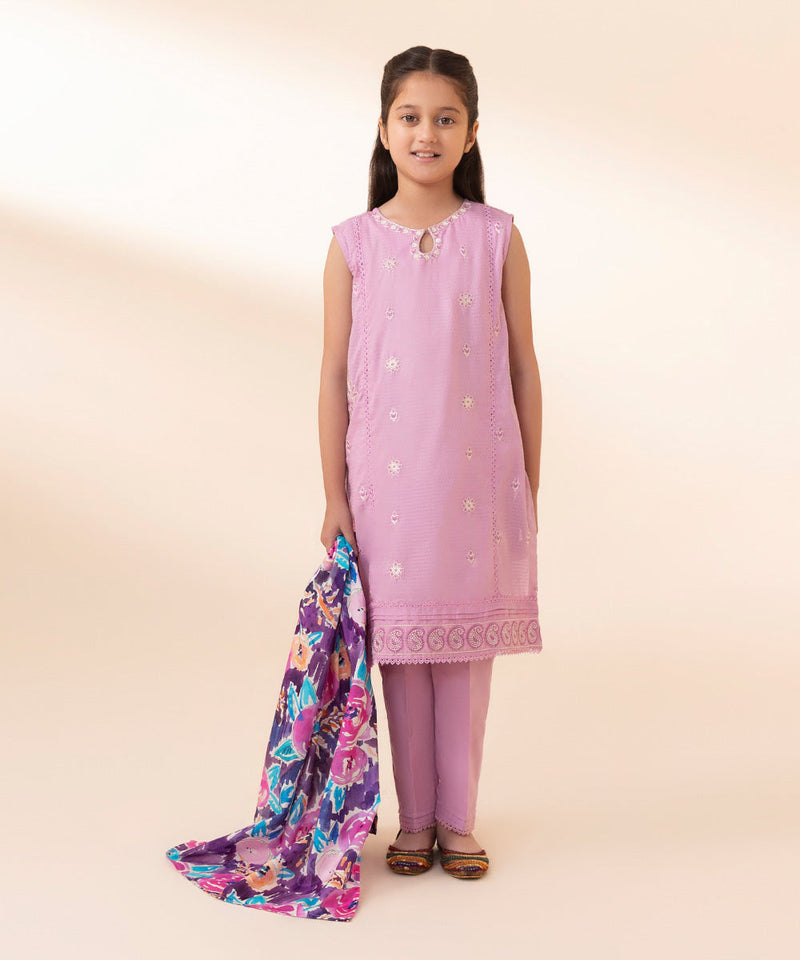 3 Piece - Embroidered Dobby Suit