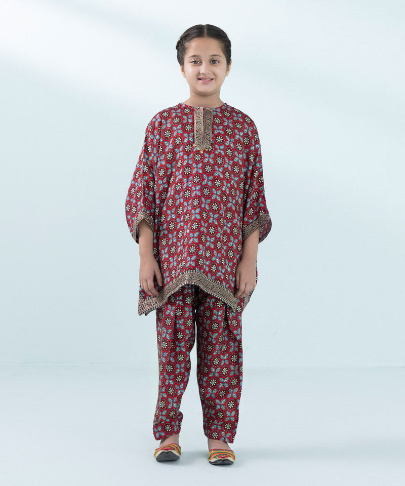 2 Piece - Embroidered Raw Silk Suit
