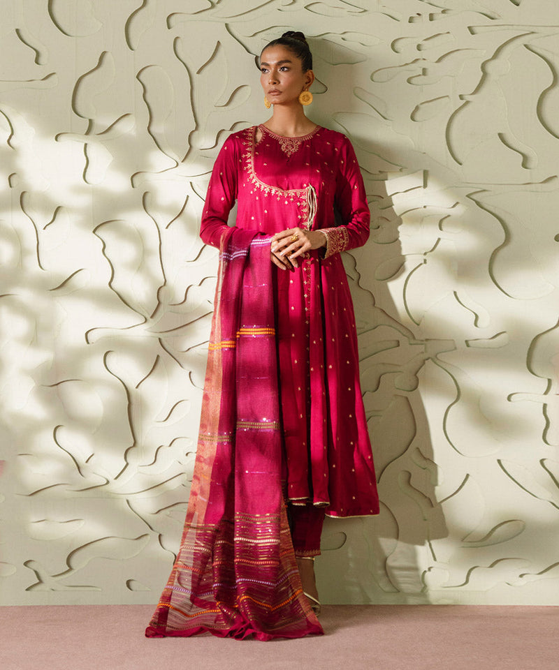 3 Piece - Embroidered Raw Silk Suit