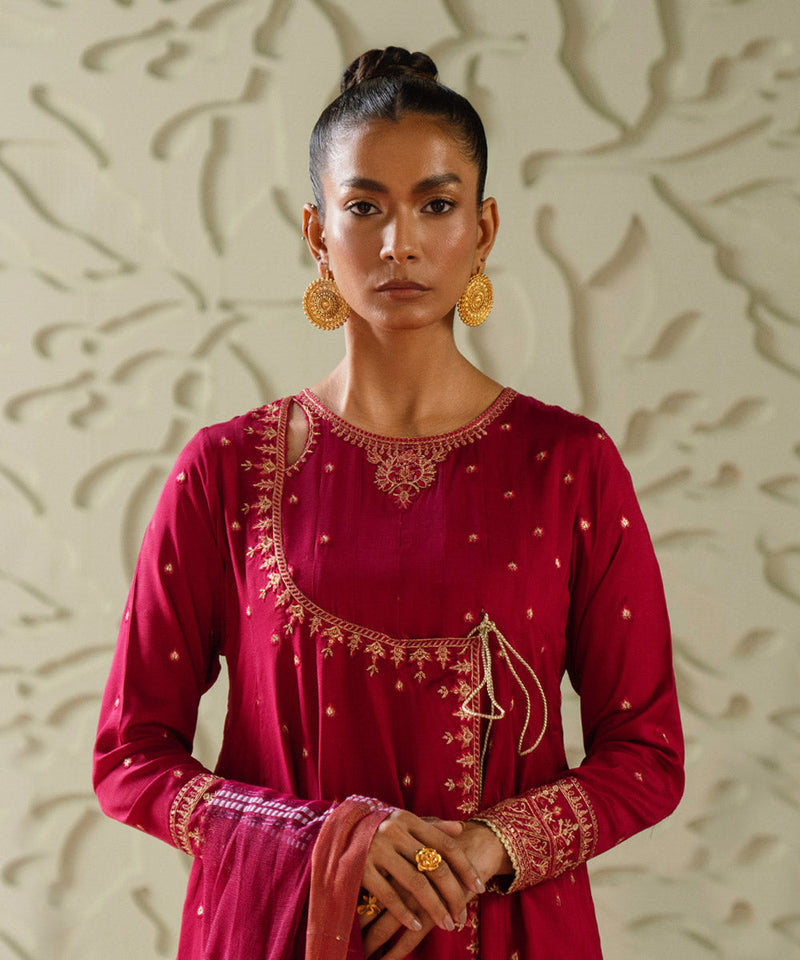 3 Piece - Embroidered Raw Silk Suit