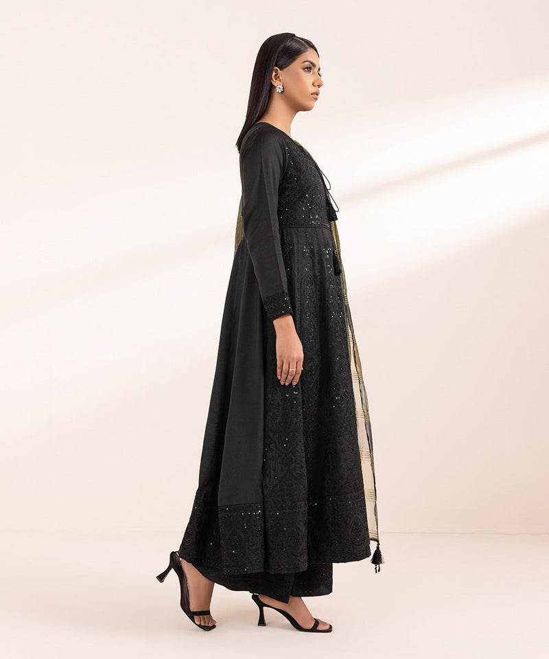 2 Piece - Embroidered Raw Silk Suit