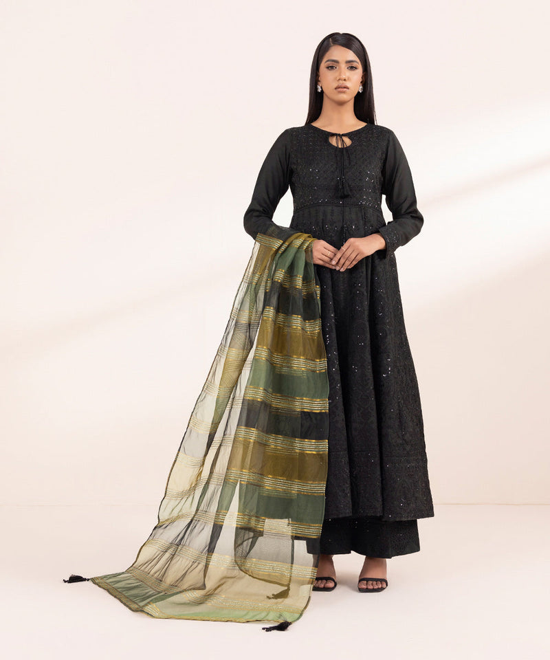 2 Piece - Embroidered Raw Silk Suit