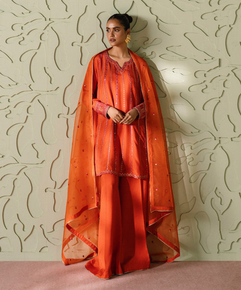 3 Piece - Embroidered Raw Silk Suit
