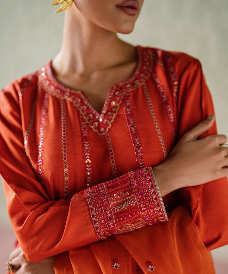 3 Piece - Embroidered Raw Silk Suit