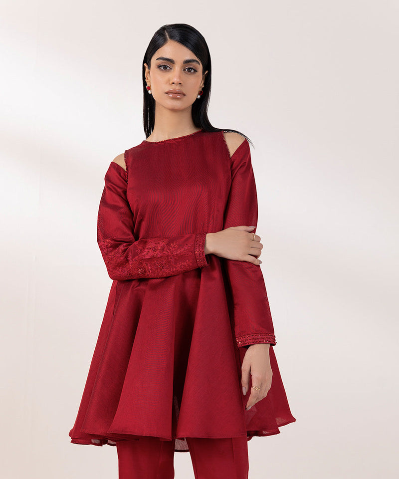 2 Piece - Embroidered Cotton Net Suit