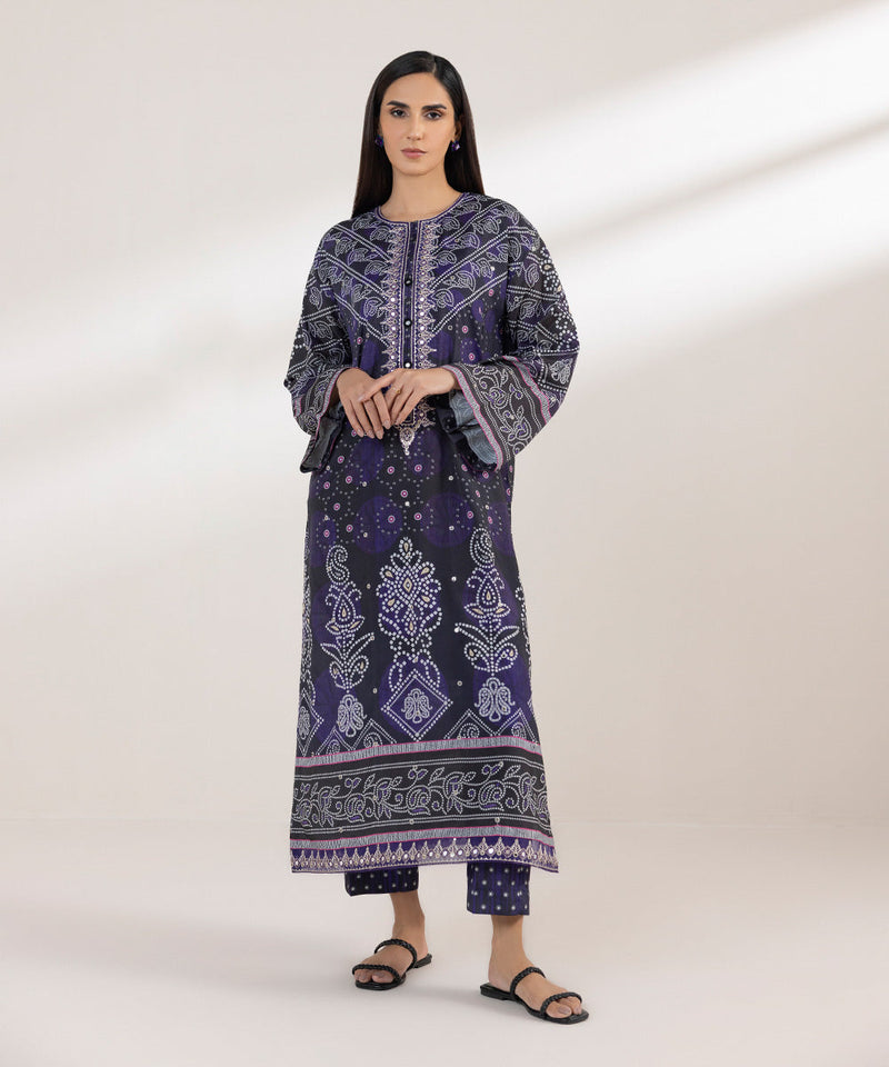 2 Piece - Embroidered Silk Suit