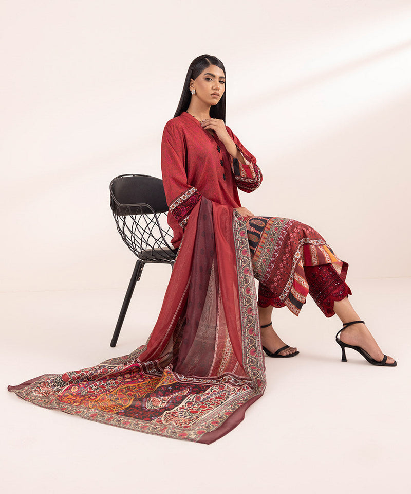 3 Piece - Embroidered Silk Suit