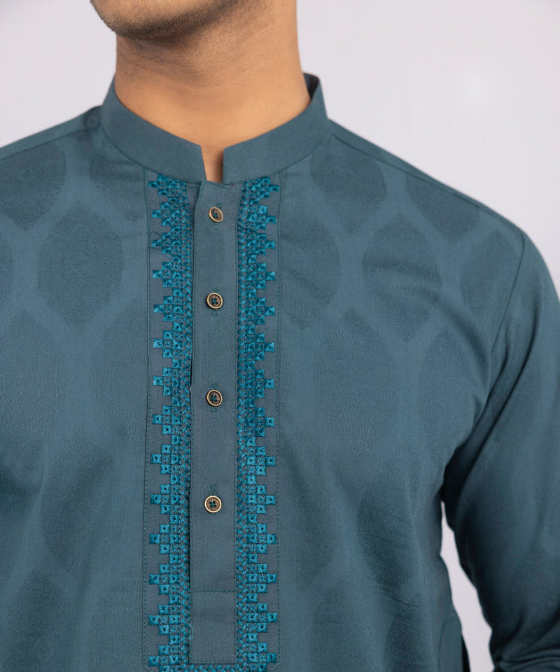 Embroidered Cotton Jacquard Kurta