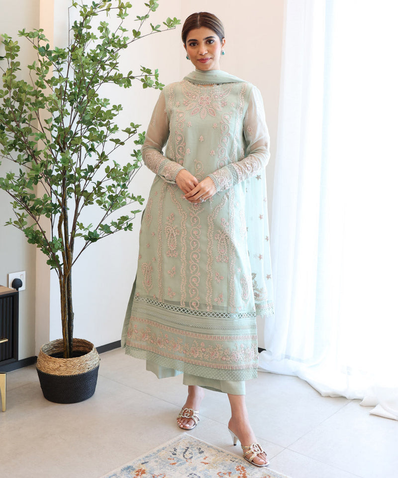 3 Piece - Embroidered Chiffon Suit