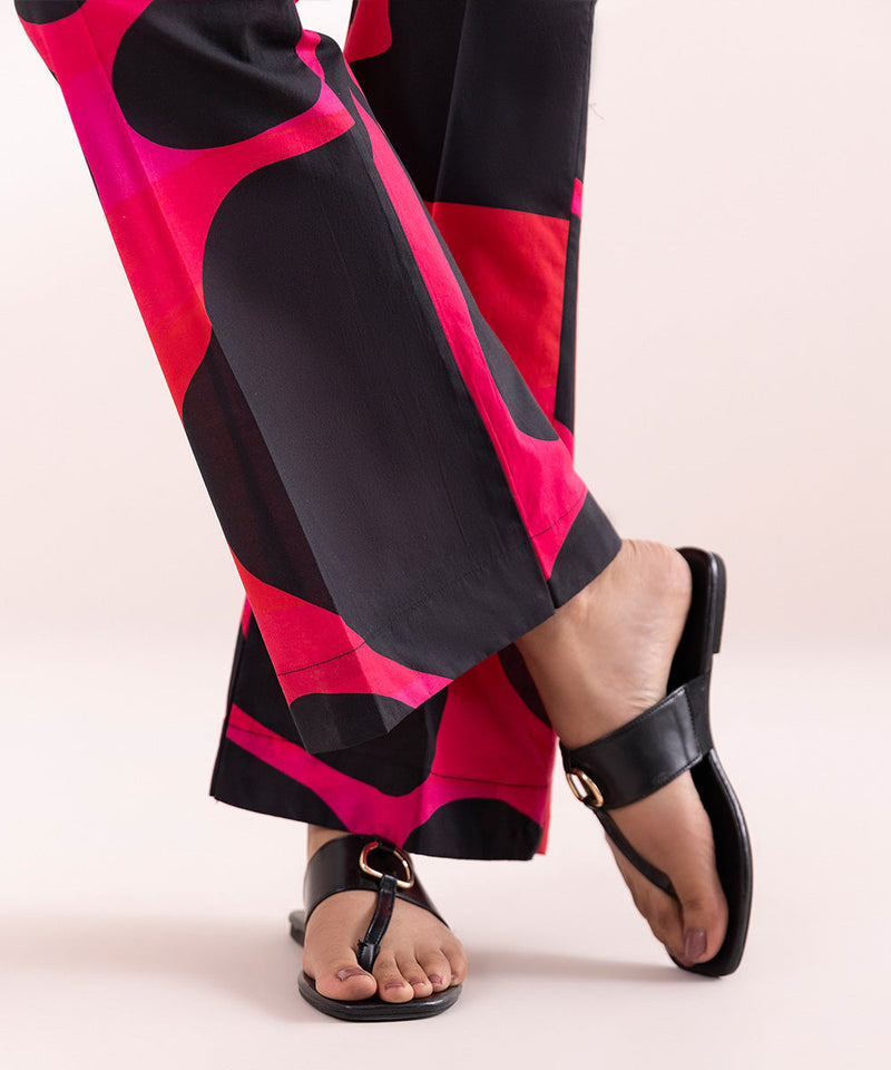 Printed Cambric Boot-cut Pants