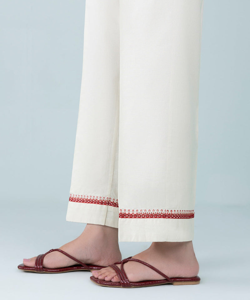 Embroidered Dobby Straight Pants