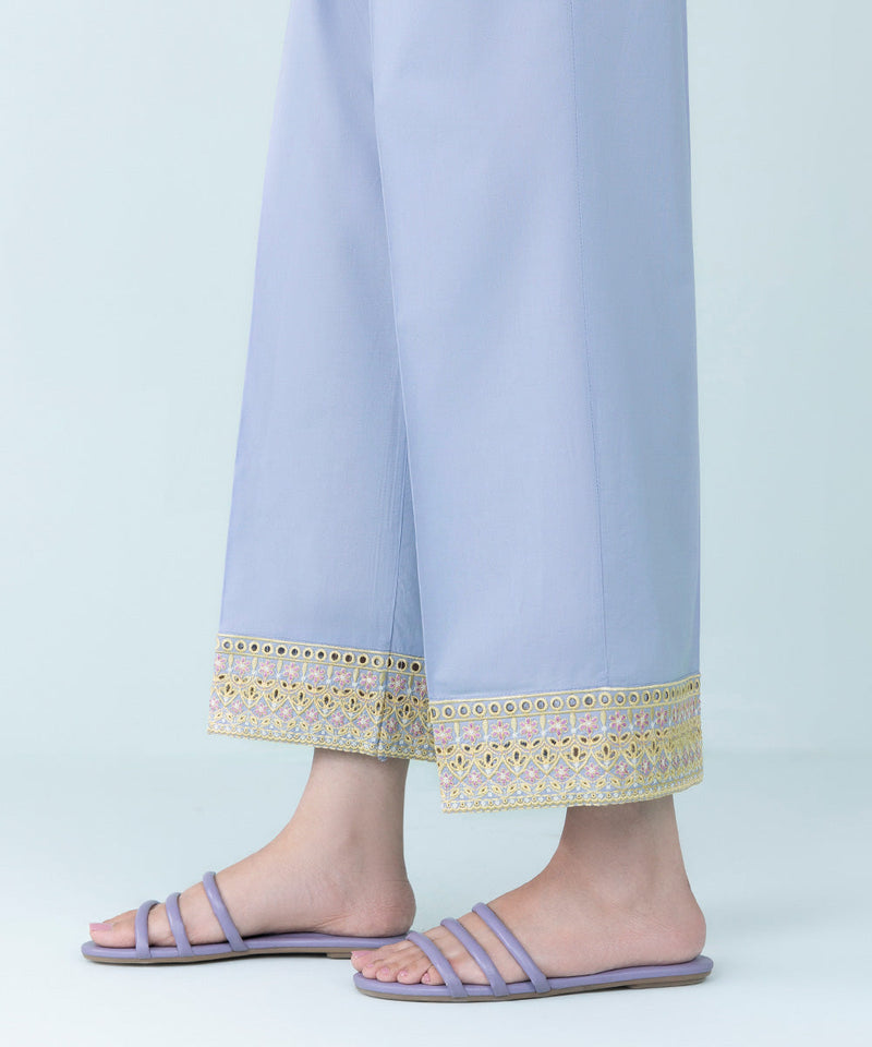 Embroidered Cambric Straight Pants