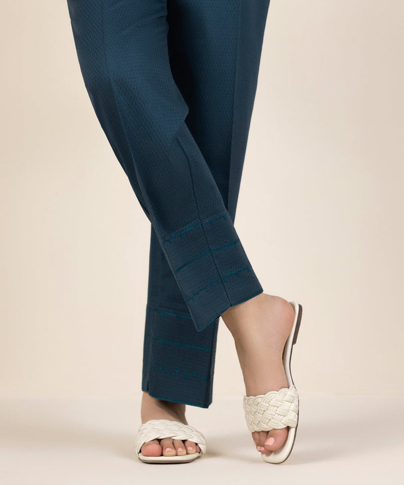 Embroidered Dobby Straight Pants