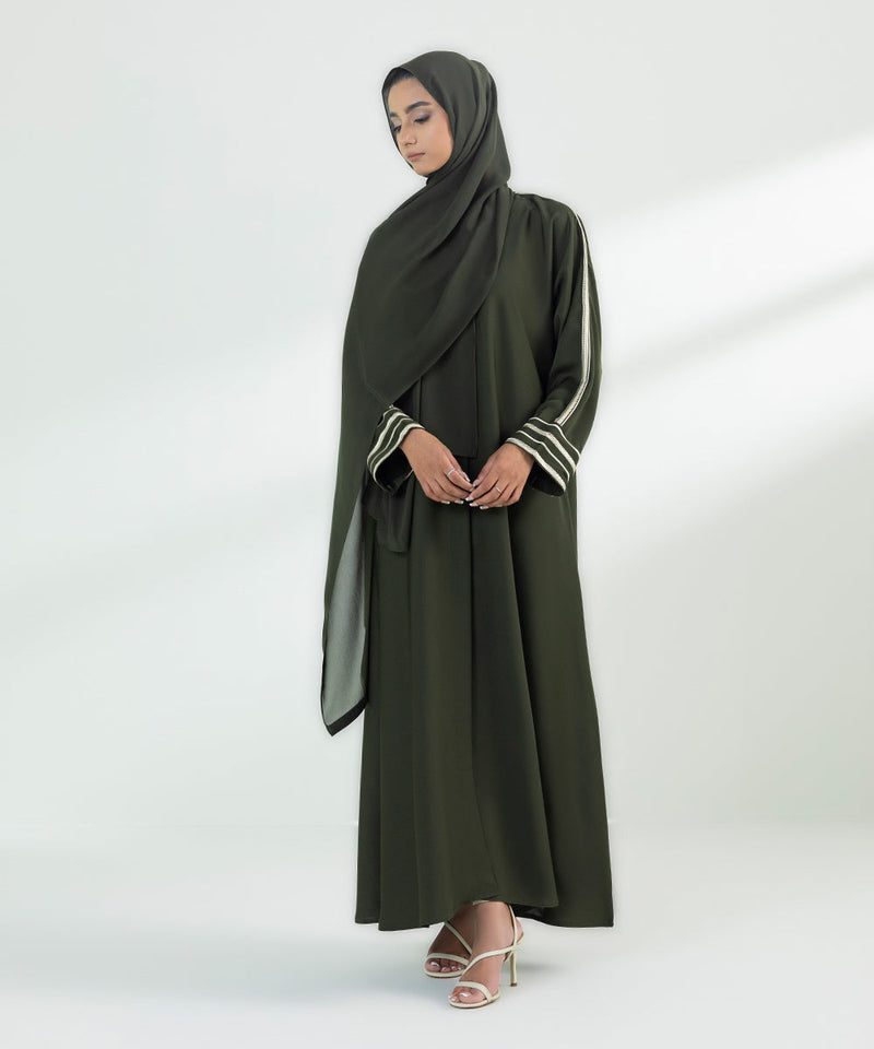Embroidered Button Through Abaya Set