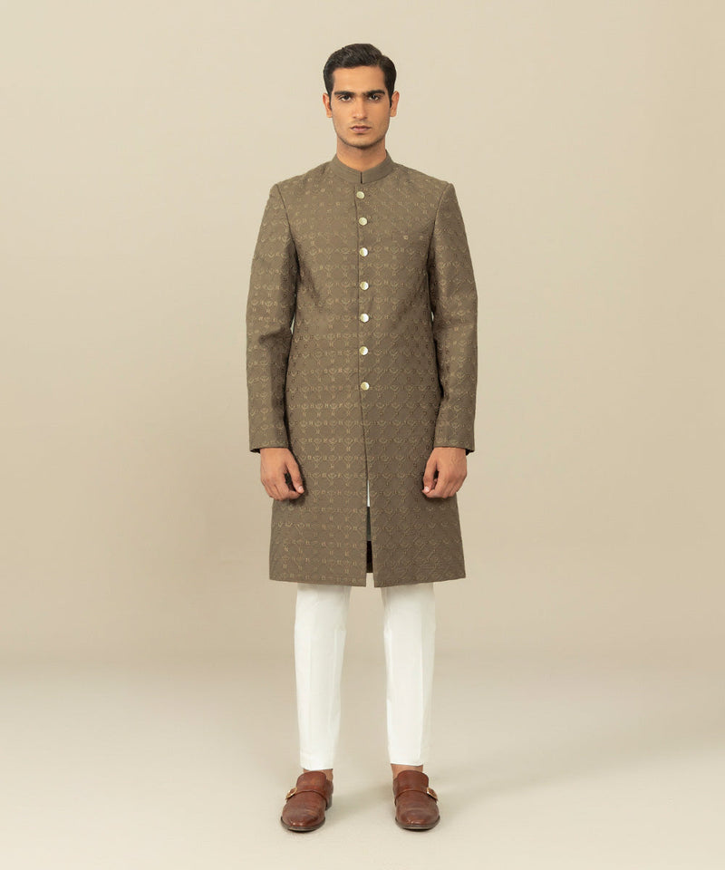 Embroidered Cotton Schiffli Sherwani