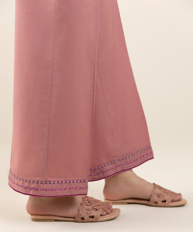 Embroidered Dobby Straight Pants