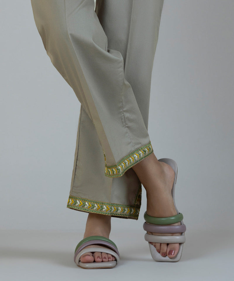 Embroidered Cambric Straight Pants