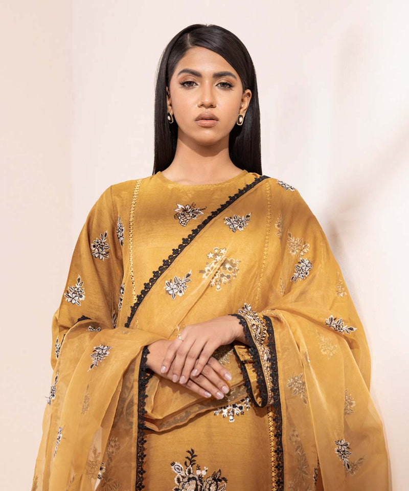 3 Piece - Embroidered Raw Silk Suit