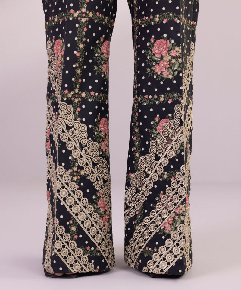 Printed Cambric Boot-cut Pants