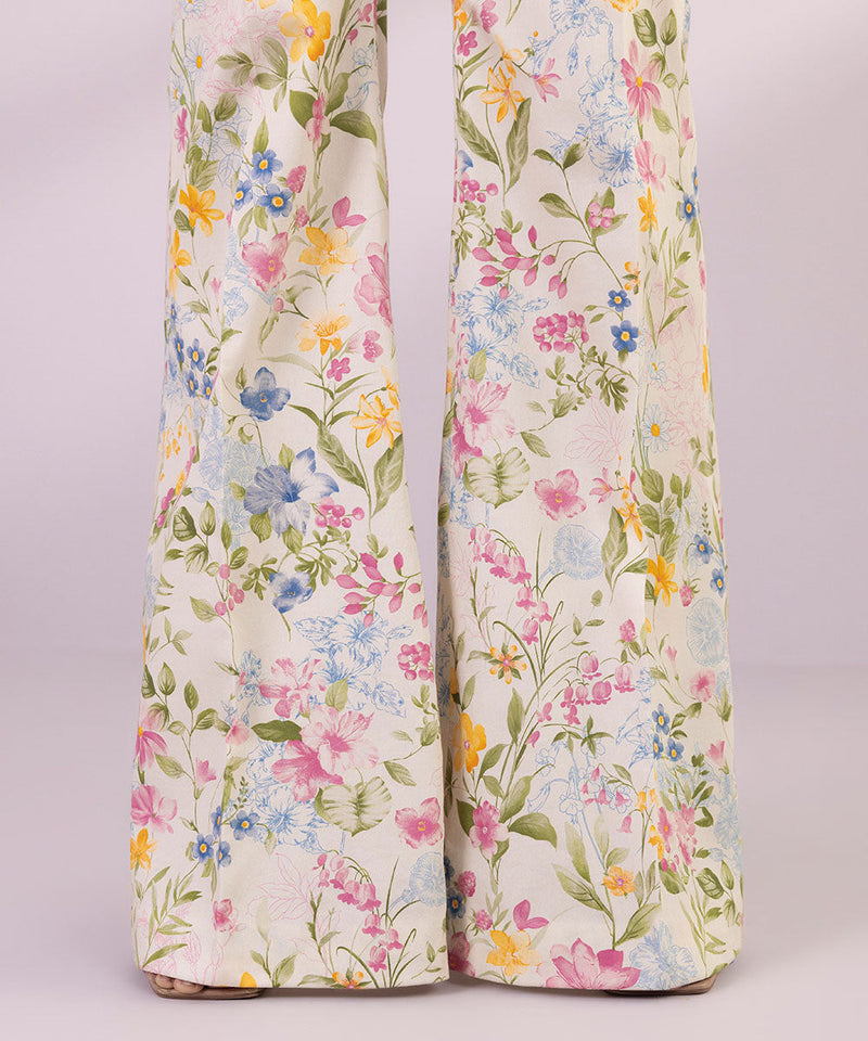 Printed Cambric Boot-cut Pants