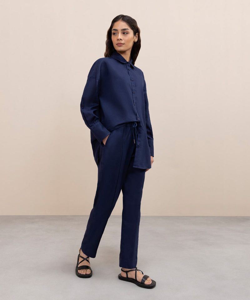 Pull-On Tapered Linen Trousers