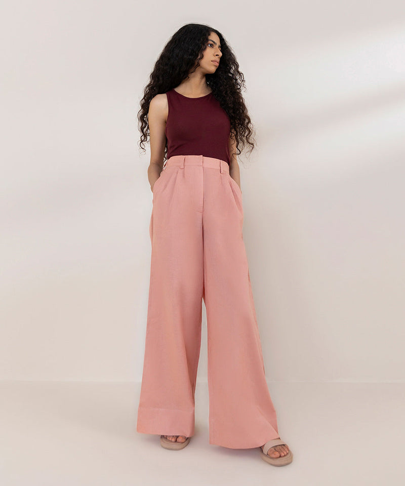 Wide Leg Pleated Trousers