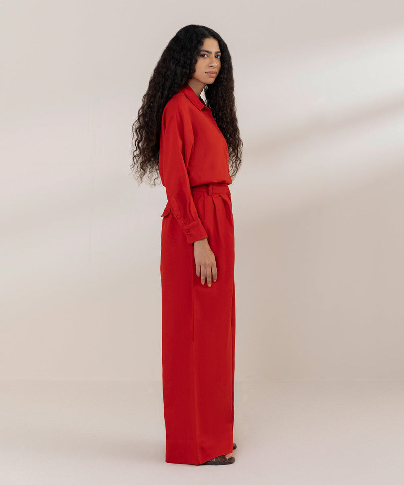 Wide Leg Pleated Trousers