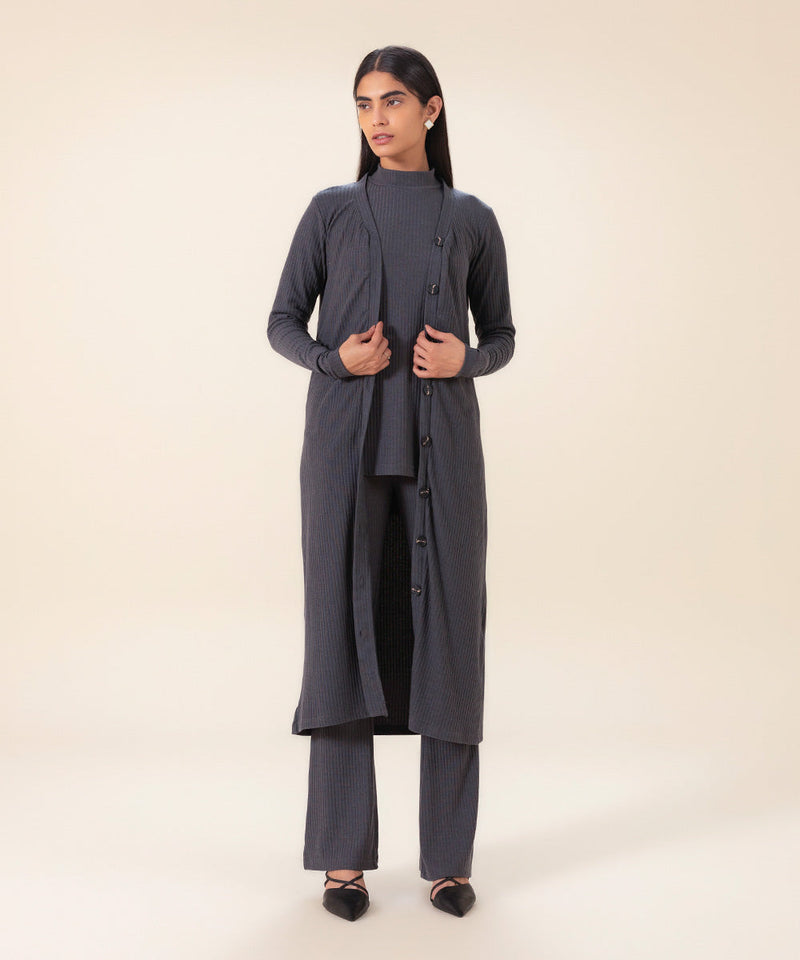 Ribbed Slim-Fit Cardigan With Buttons