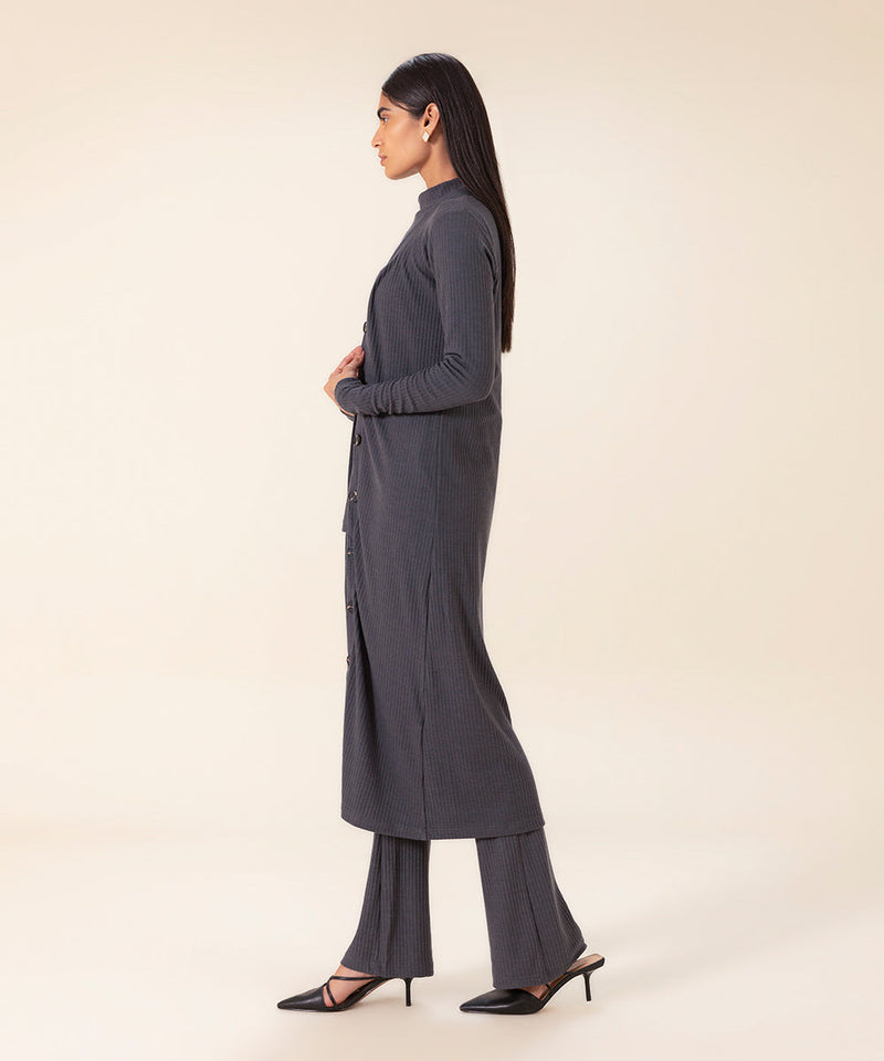 Ribbed Slim-Fit Cardigan With Buttons