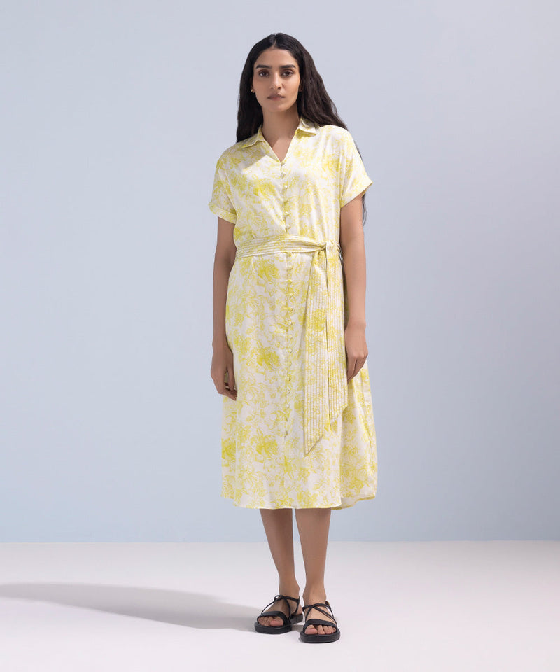 Printed Kimono Dress With Belt