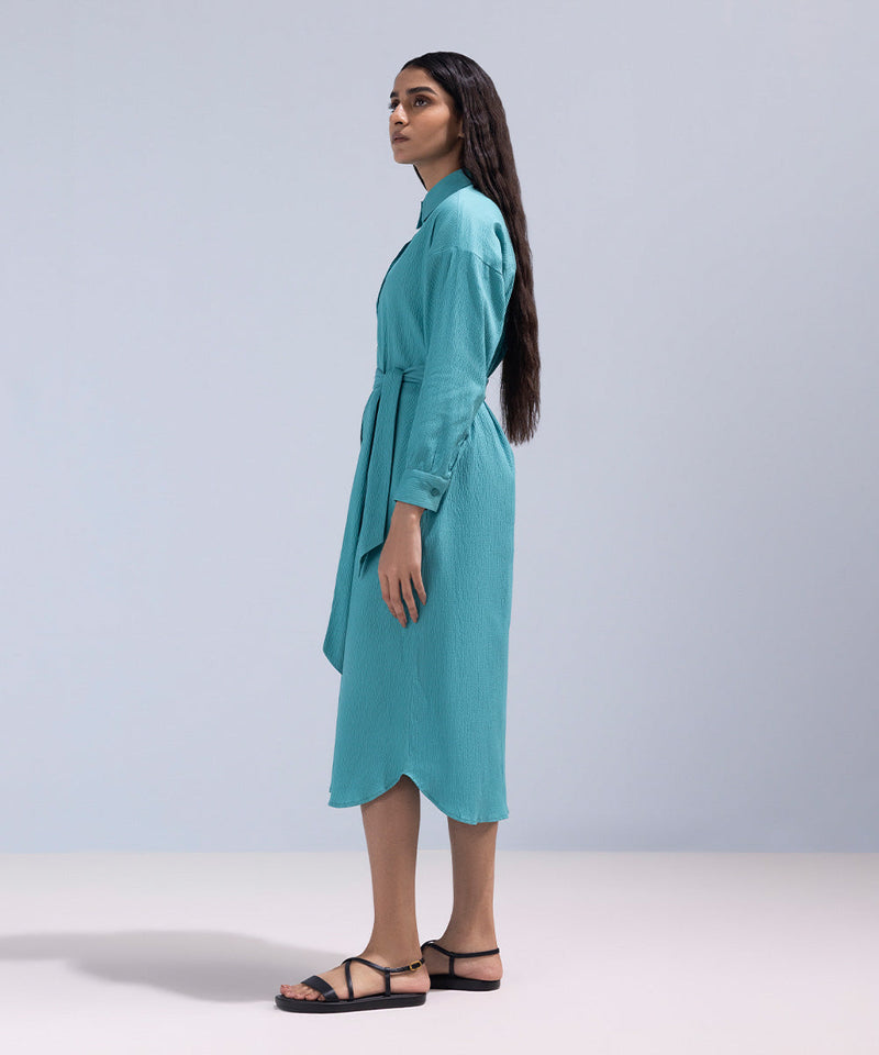 Seersucker Dress With Belt