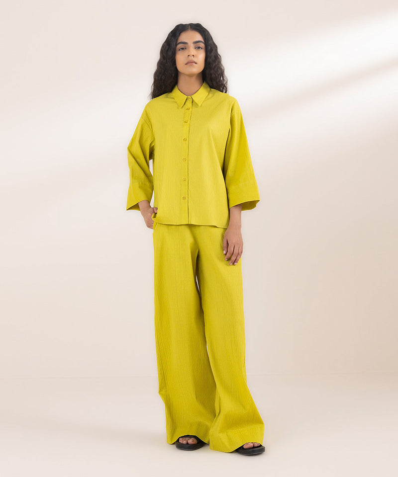 Seersucker Shirt With Side Slits