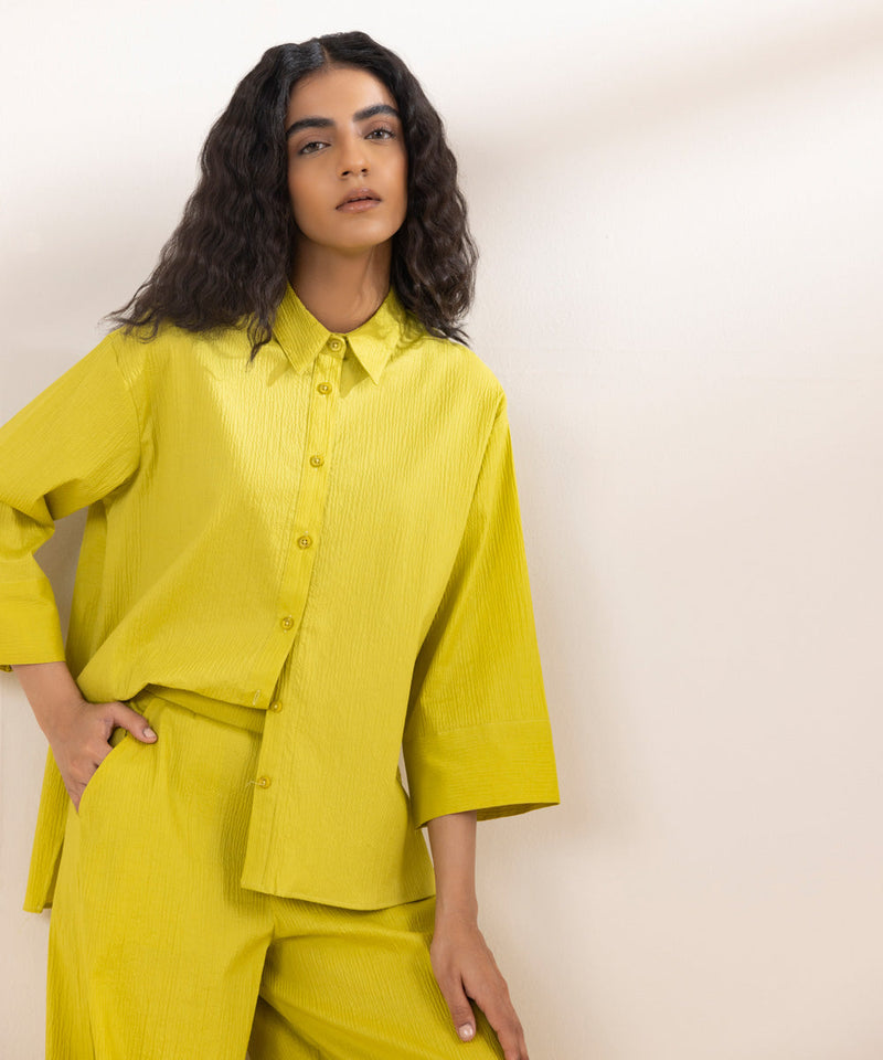 Seersucker Shirt With Side Slits