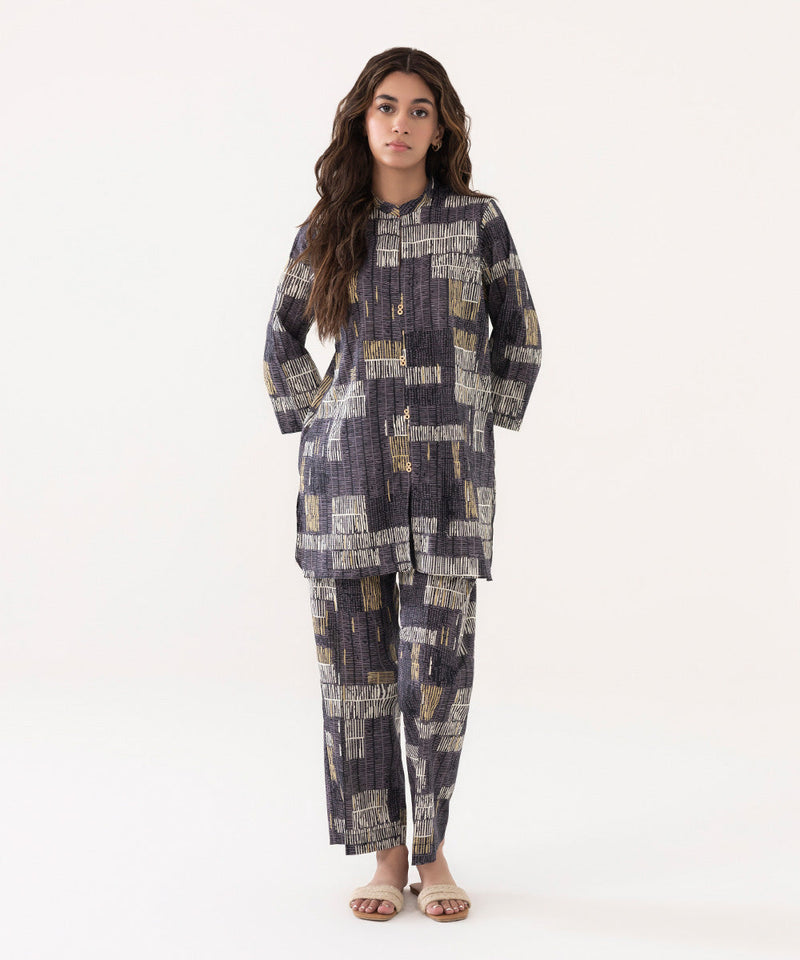 2 Piece - Printed Lycra Lawn Suit