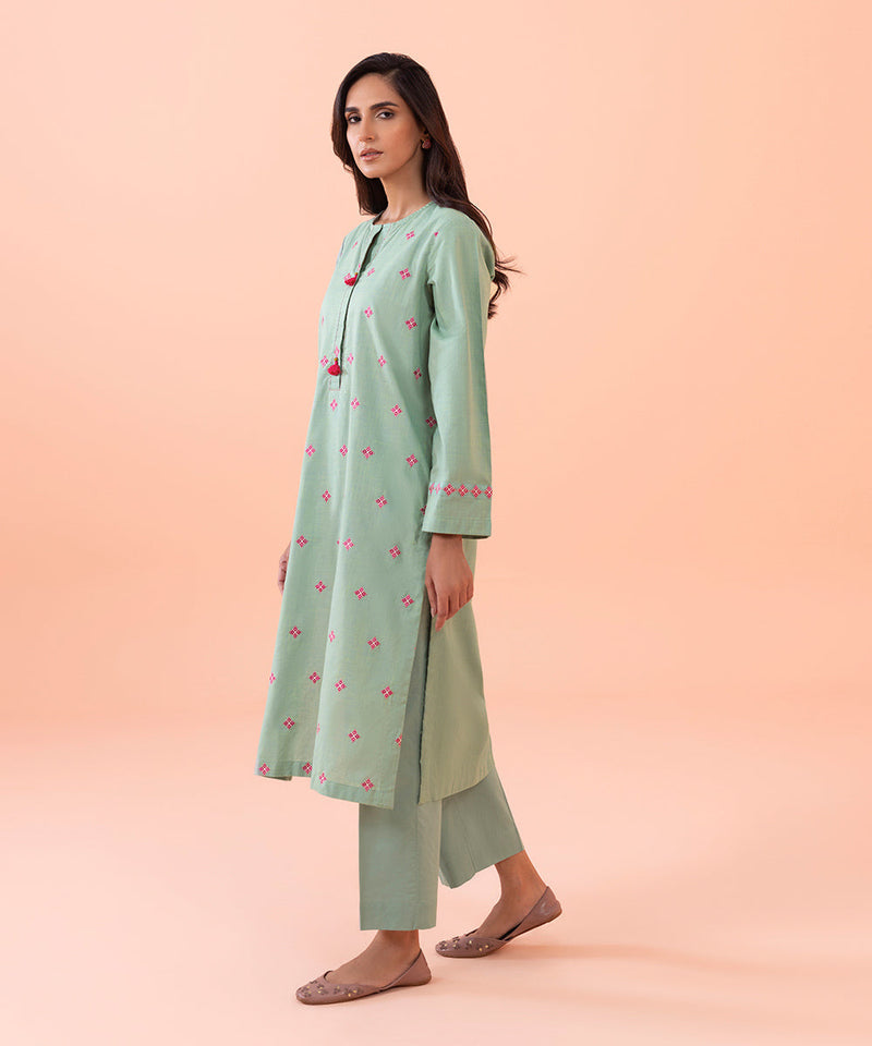 2 Piece - Embroidered Cotton Suit