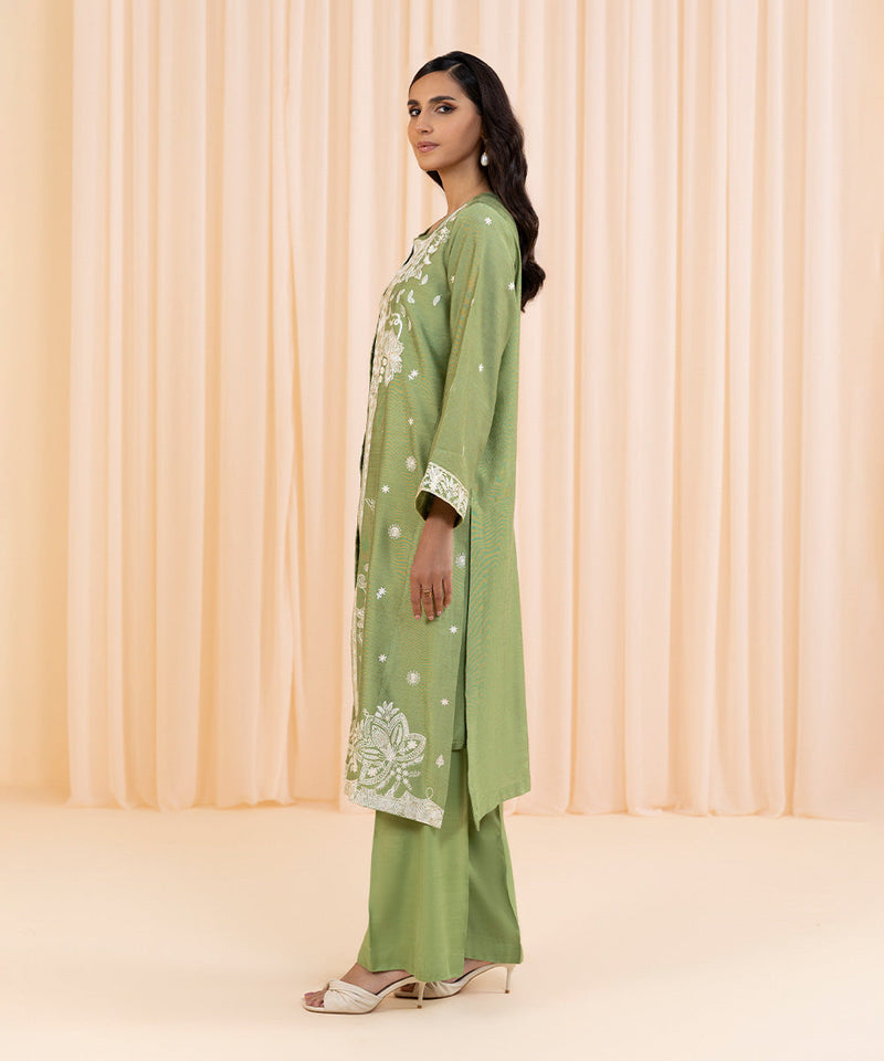 2 Piece - Embroidered Cotton Net Suit