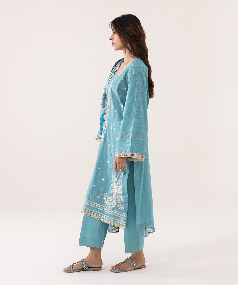 3 Piece - Embroidered Cotton Suit