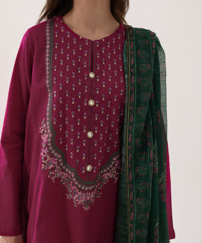 2 Piece - Embroidered Cotton Suit