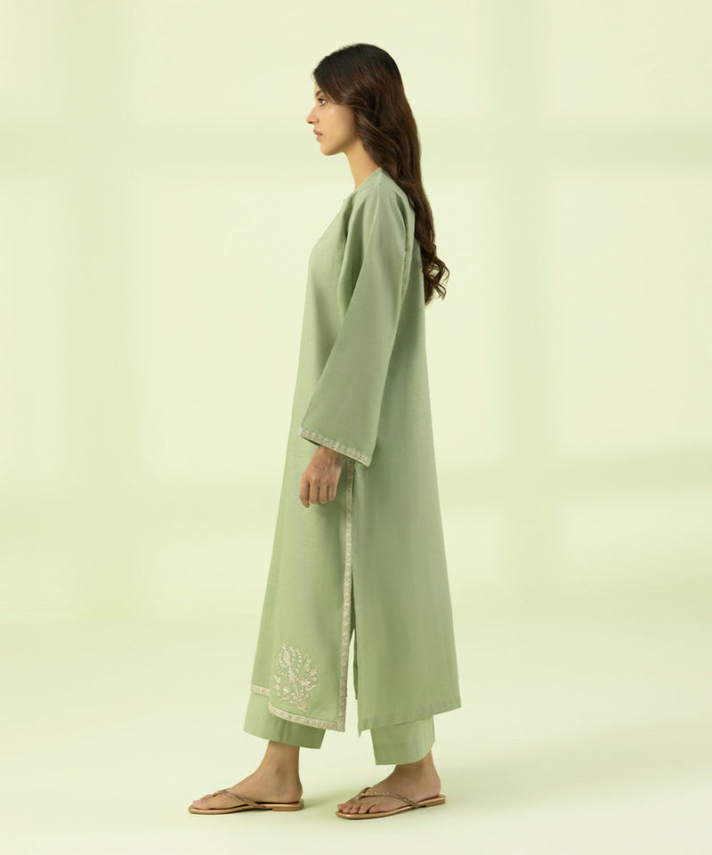 2 Piece - Embroidered Linen Suit